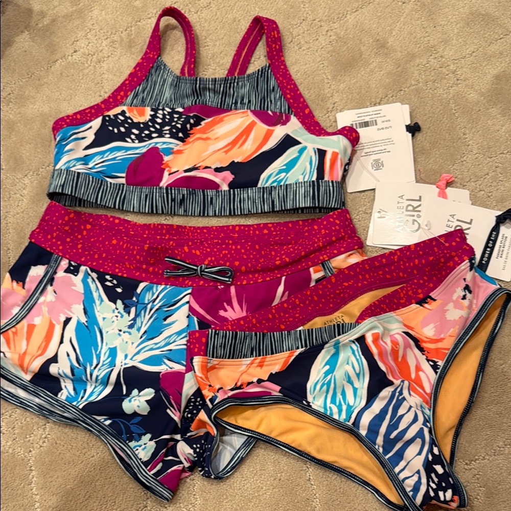 Athleta girl Colorful Patterned Swimwear Set NWT 14